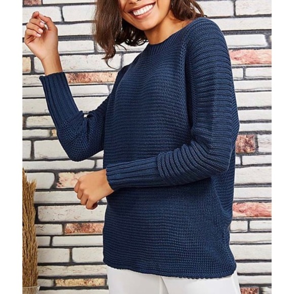 CCK Style Indigo Rib-Knit Wool-Blend Women Sweater - Picture 2 of 5